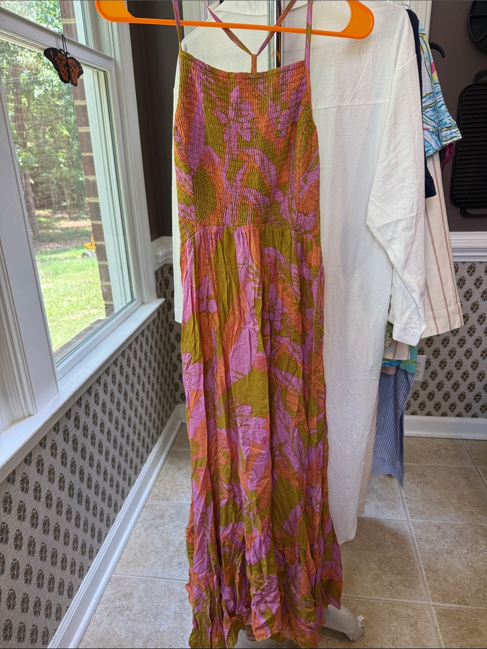 Intimately Free People Olive Green and Pink Floral Maxi Swim Coverup